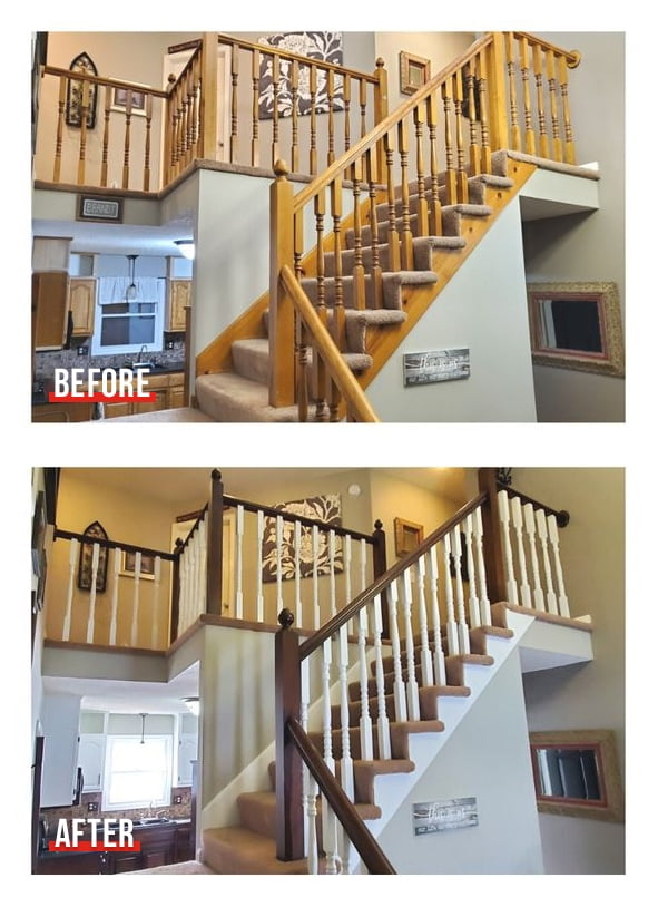 before after repainting interior home stairs