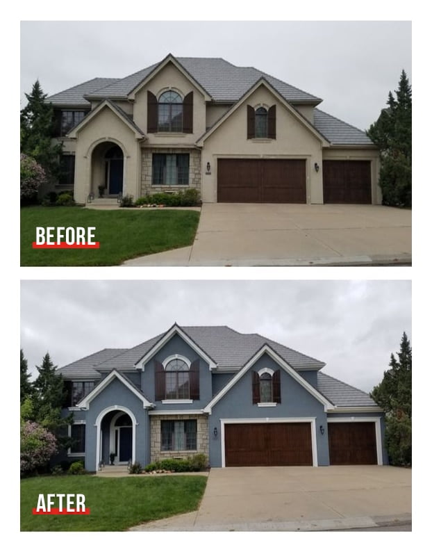 before after exterior repainting kansas city