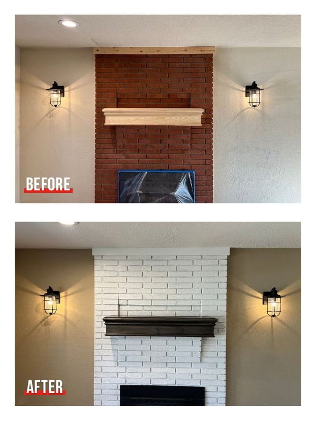 before after interior paint fireplace