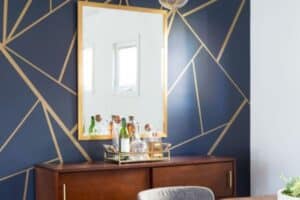 patterned blue accent wall