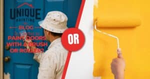 brush and roller paint with a caption Is it better to Paint Doors with a Brush or Roller?