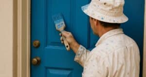 man painting a door with paint brush