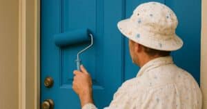 man painting a door with paint roller
