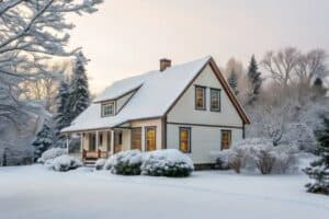 Snow-covered-home-with-warm-interior-lights-surrounded-by-winter-trees-and-landscape