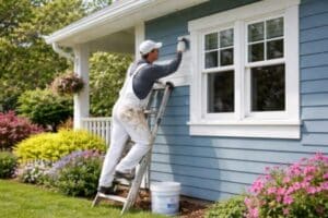 painting in a exterior house during spring season
