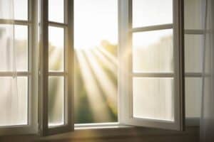 white windows frame with a sunlight