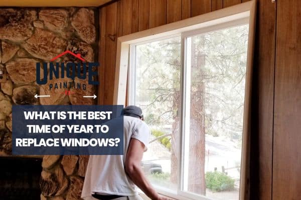 man replacing the windows with a caption What Is the Best Time of Year to Replace Windows?
